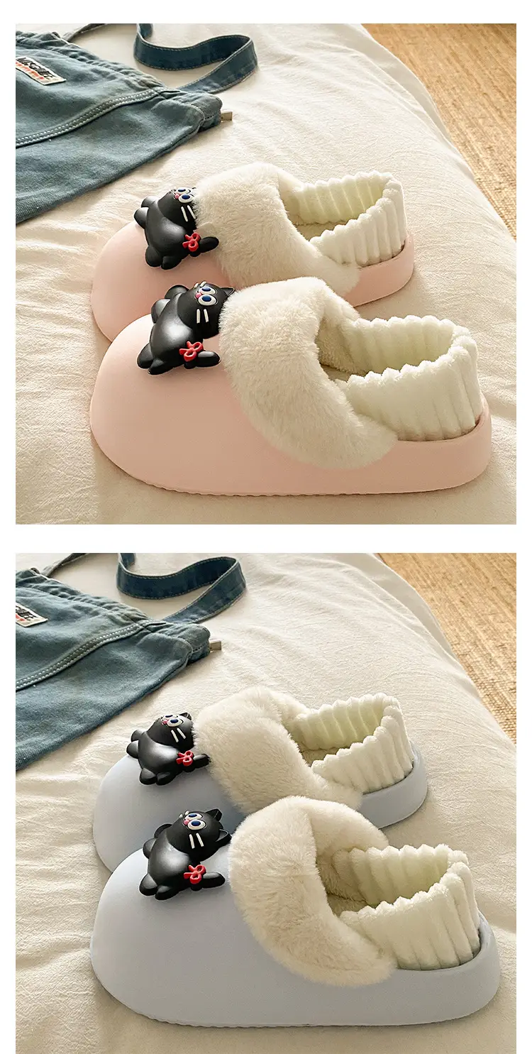 Women's Pink Faux Fur Cat Slippers Winter Warm Indoor — feature 18