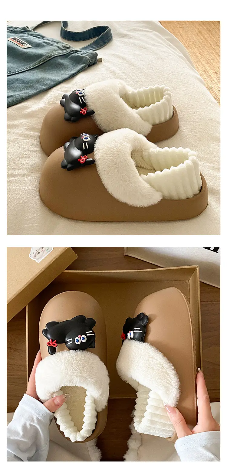 Women's Pink Faux Fur Cat Slippers Winter Warm Indoor — feature 19
