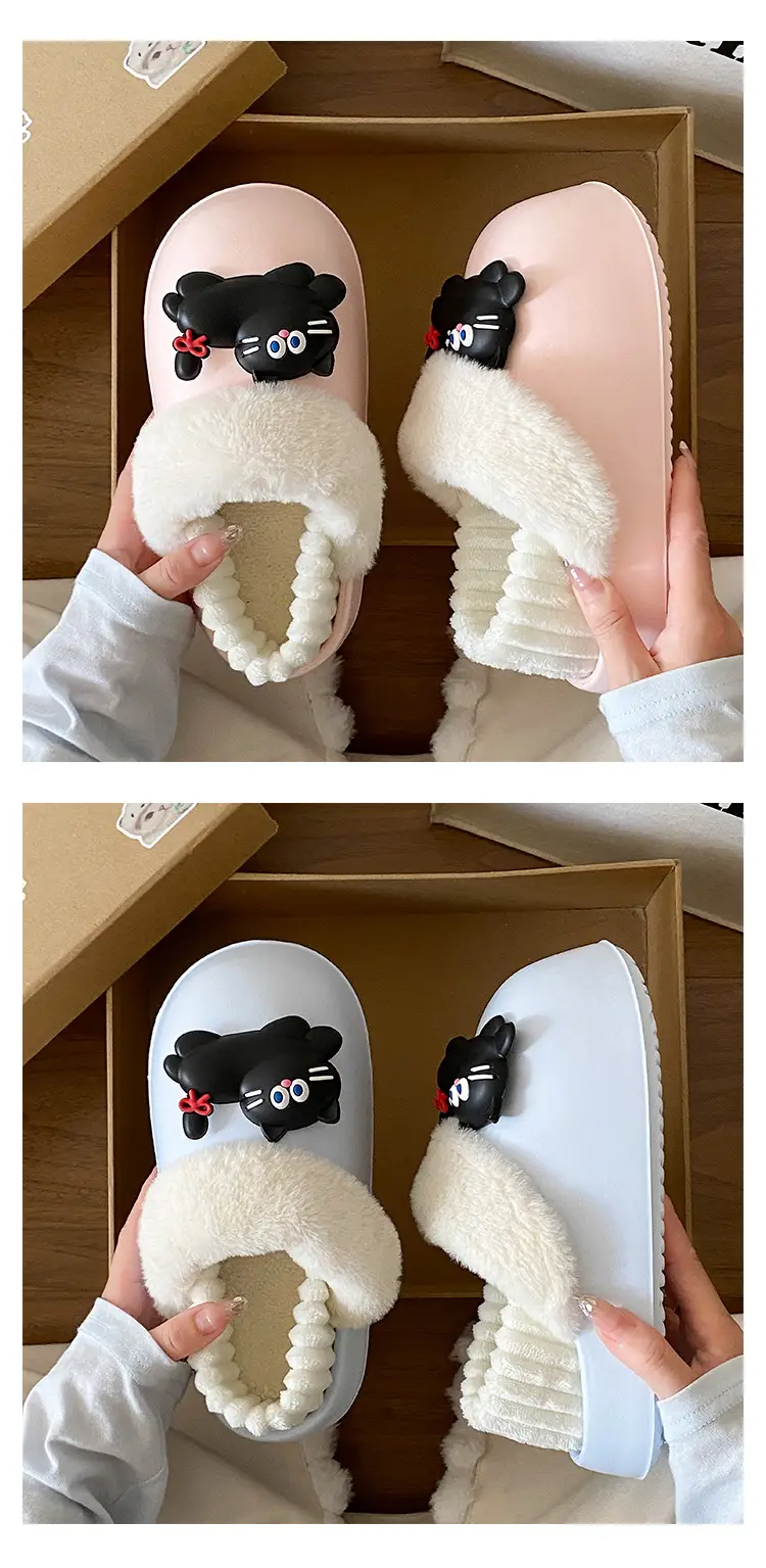 Women's Pink Faux Fur Cat Slippers Winter Warm Indoor — feature 20