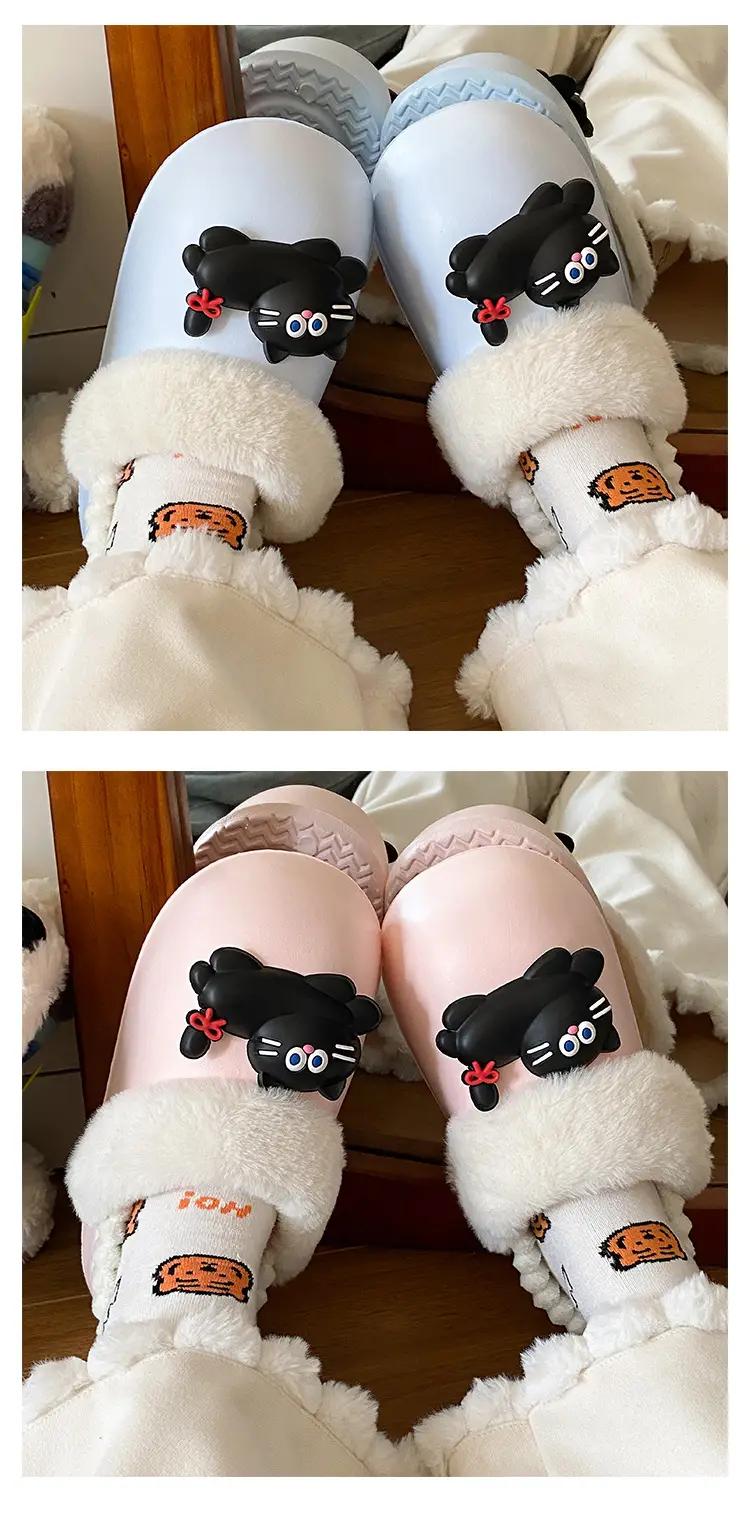 Women's Pink Faux Fur Cat Slippers Winter Warm Indoor — feature 21