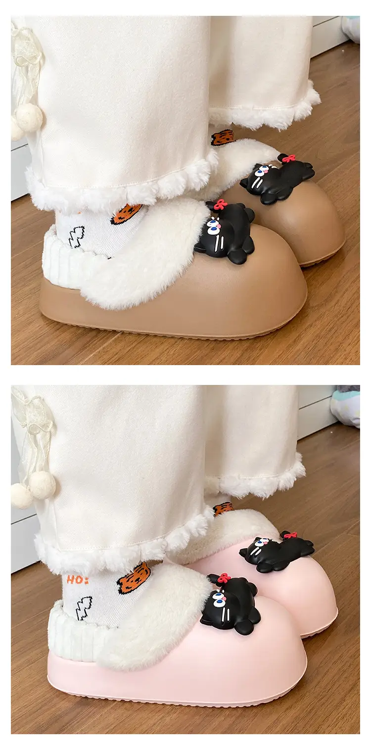 Women's Pink Faux Fur Cat Slippers Winter Warm Indoor — feature 23
