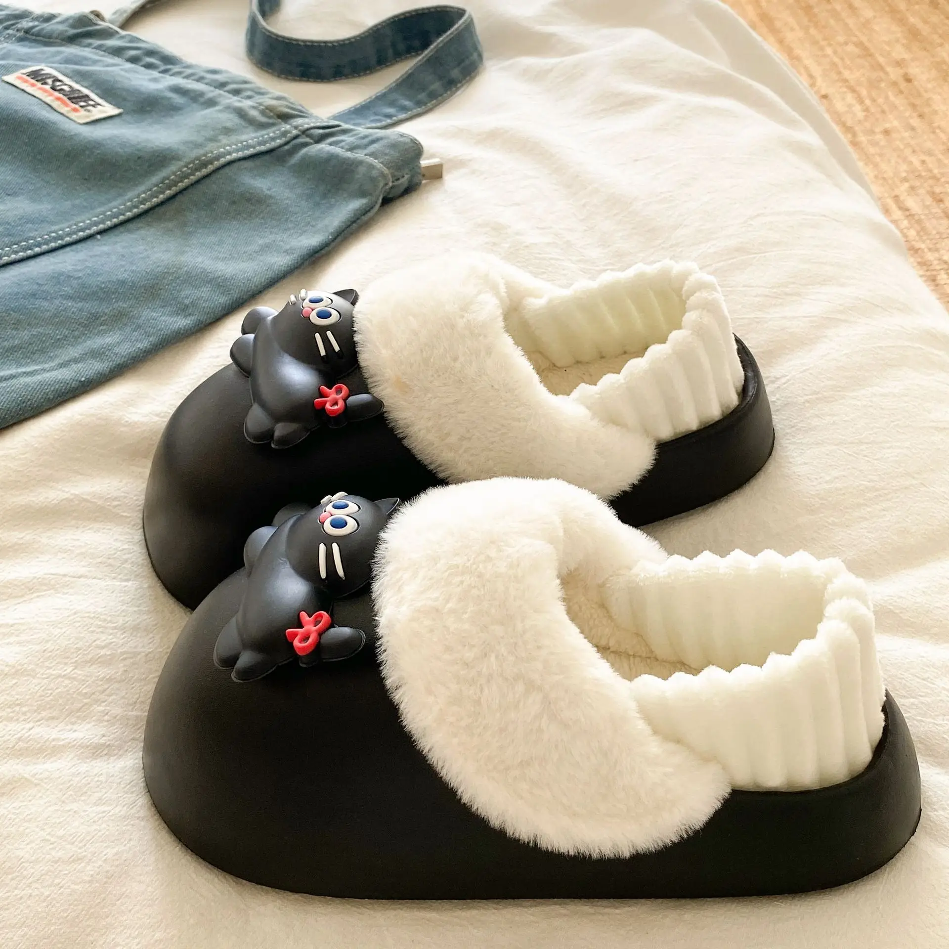 Women's Pink Faux Fur Cat Slippers Winter Warm Indoor - Image 3