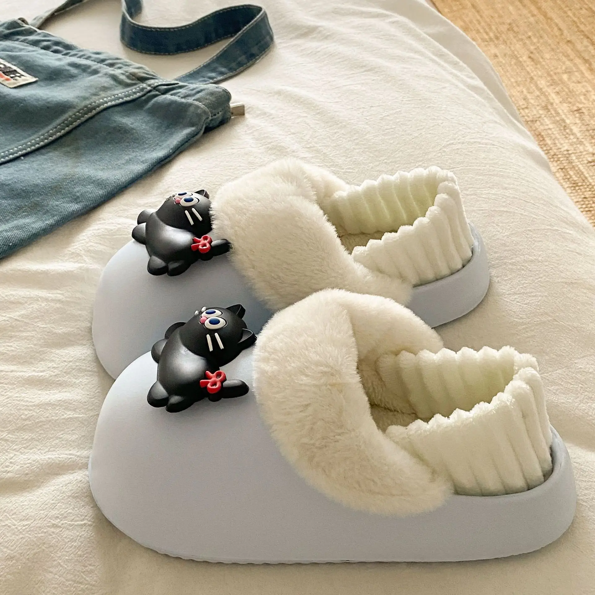 Women's Pink Faux Fur Cat Slippers Winter Warm Indoor - Image 5