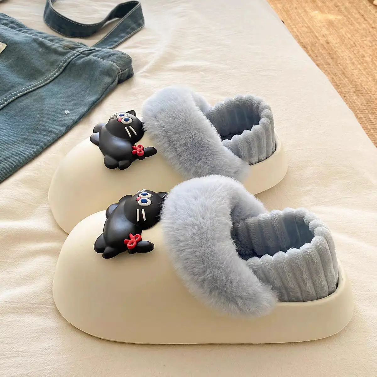 Women's Pink Faux Fur Cat Slippers Winter Warm Indoor - Image 6