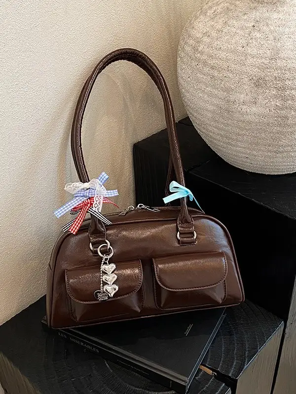 Light Colored Zipper Shoulder Bag for Women Autumn Winter Commute - Image 8