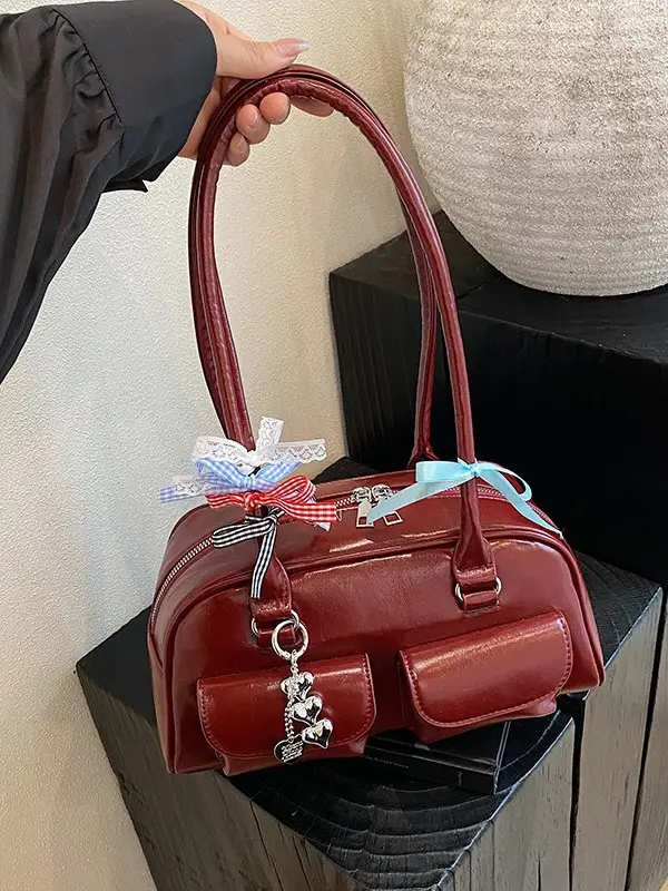 Light Colored Zipper Shoulder Bag for Women Autumn Winter Commute - Image 9
