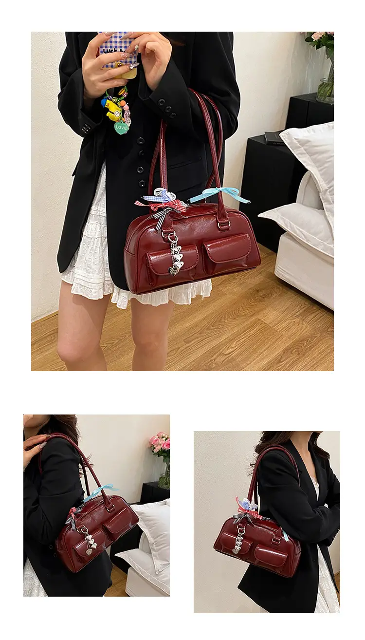 Light Colored Zipper Shoulder Bag for Women Autumn Winter Commute — feature 9