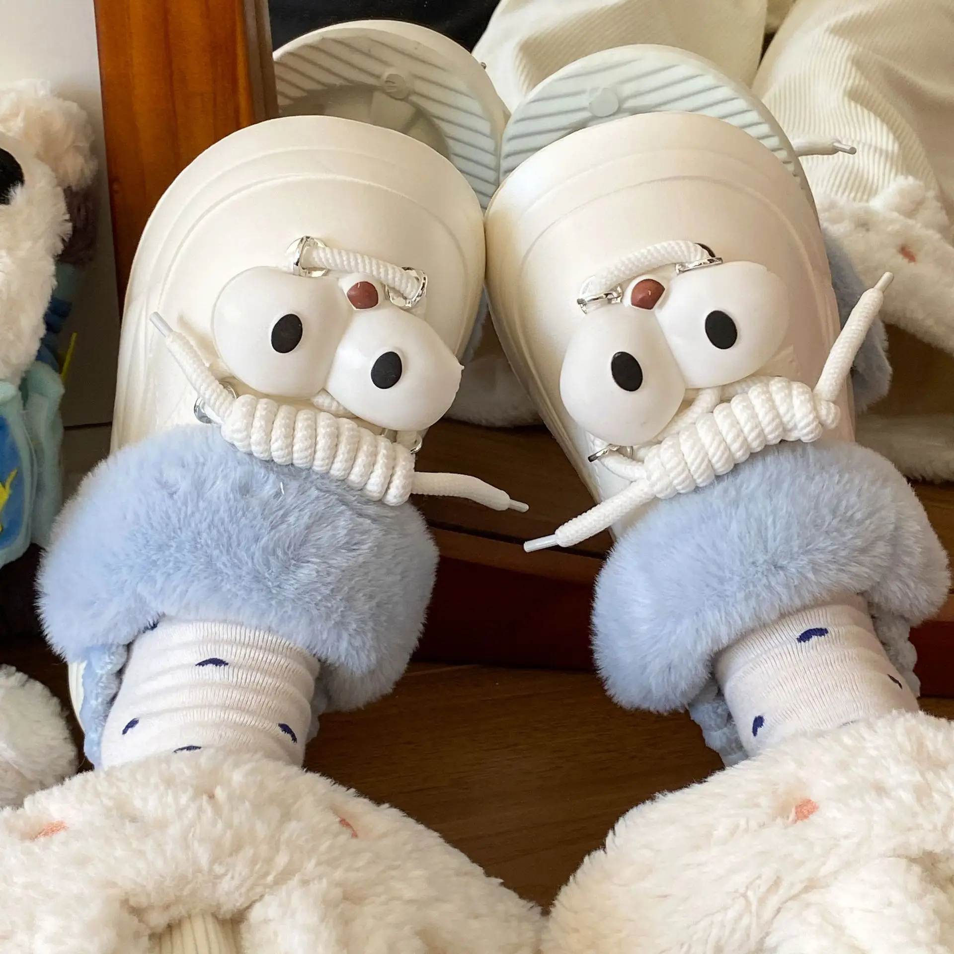 Autumn Winter Eva Toe Toe Shoes Soft Cotton Blue White - Image 7