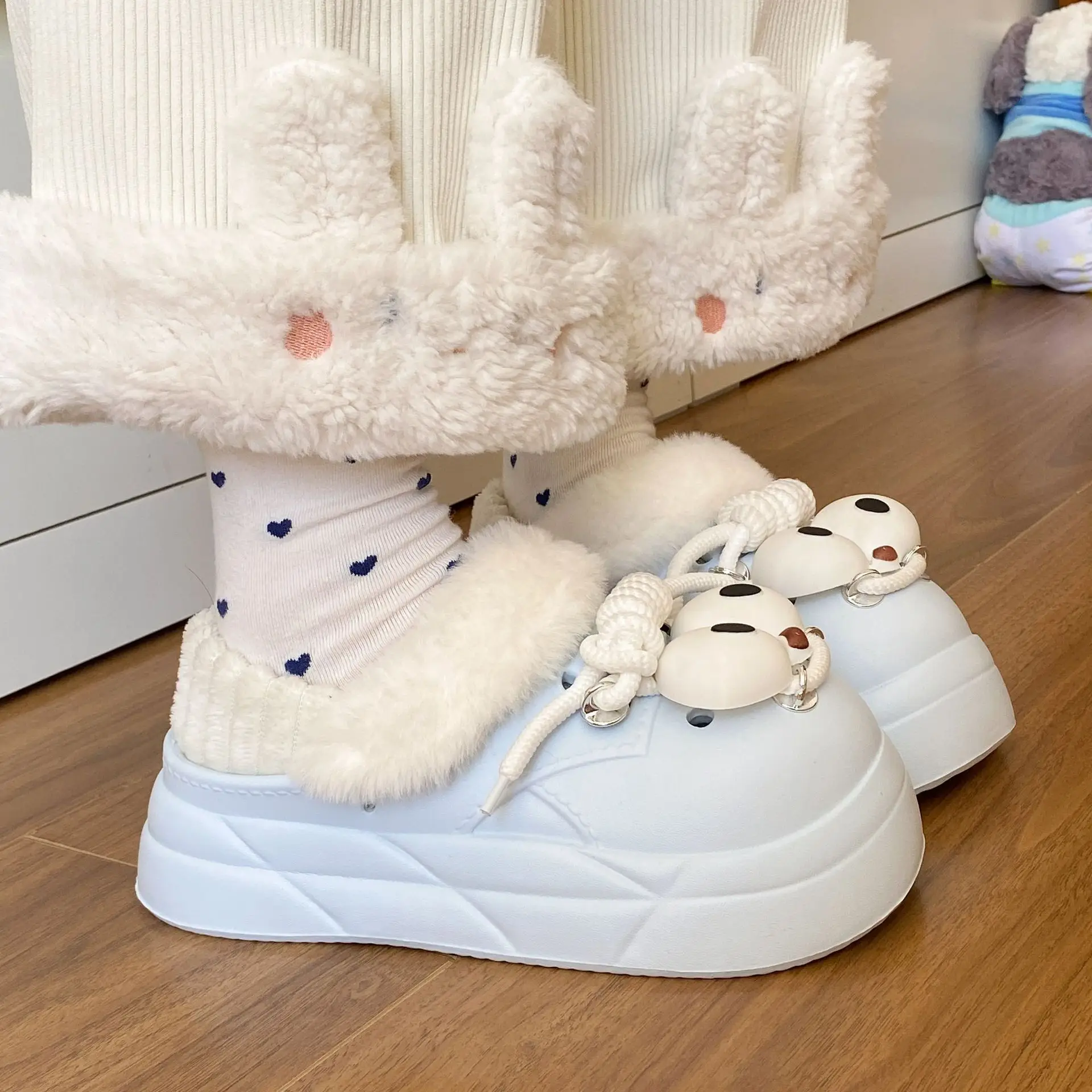 Autumn Winter Eva Toe Toe Shoes Soft Cotton Blue White - Image 8