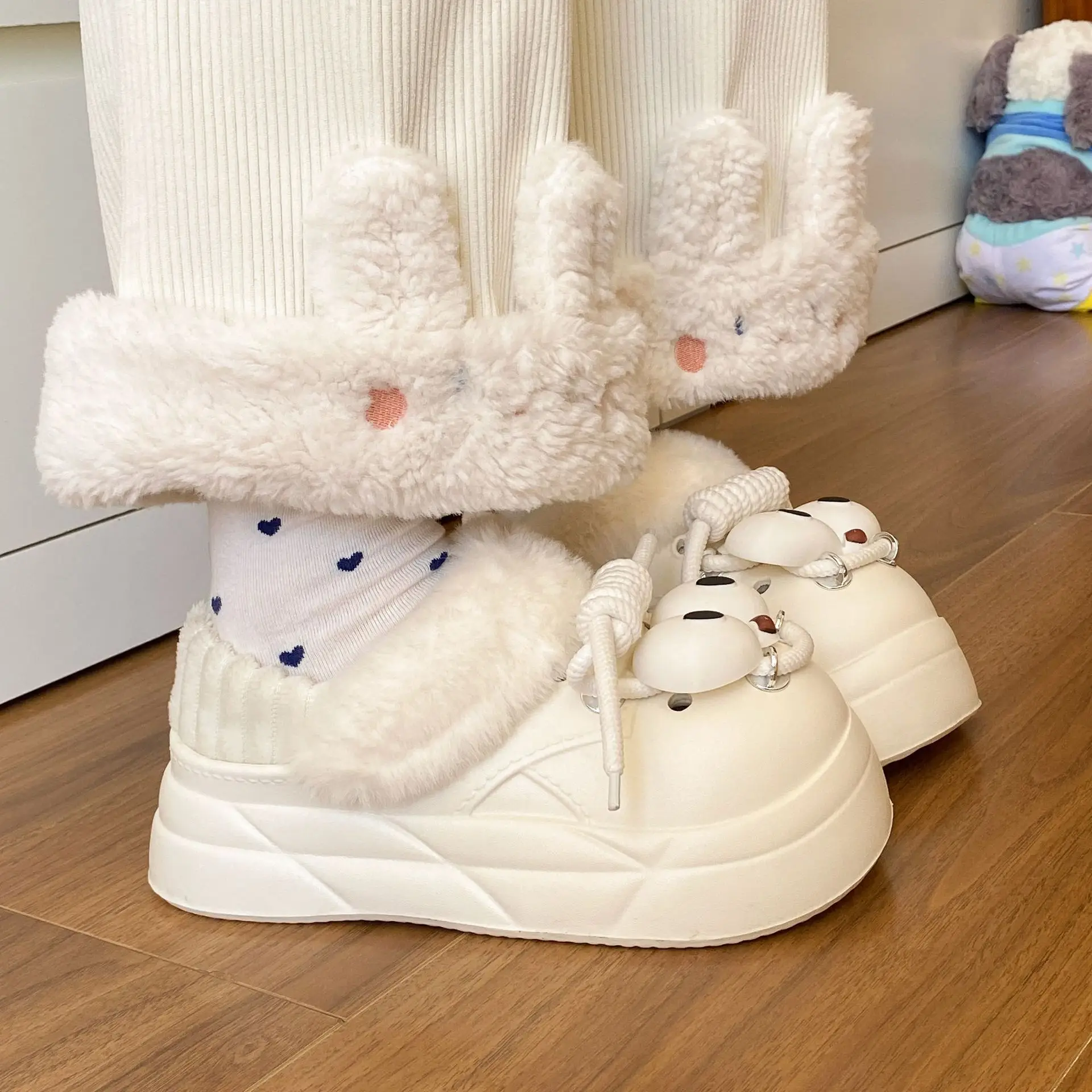 Autumn Winter Eva Toe Toe Shoes Soft Cotton Blue White - Image 9