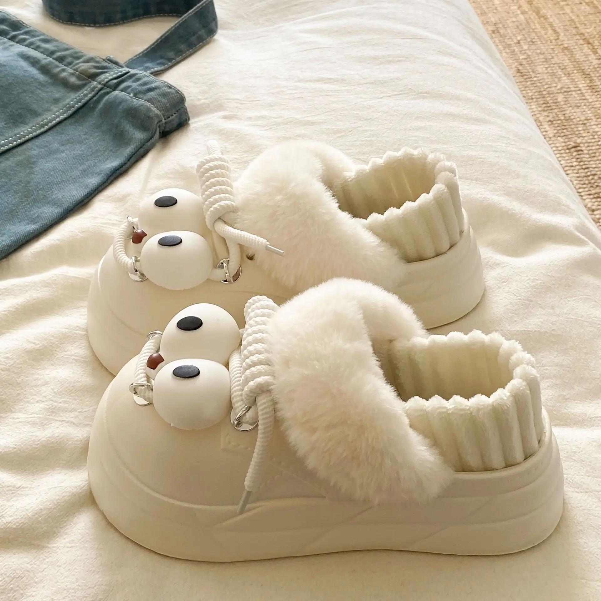 Autumn Winter Eva Toe Toe Shoes Soft Cotton Blue White - Image 5