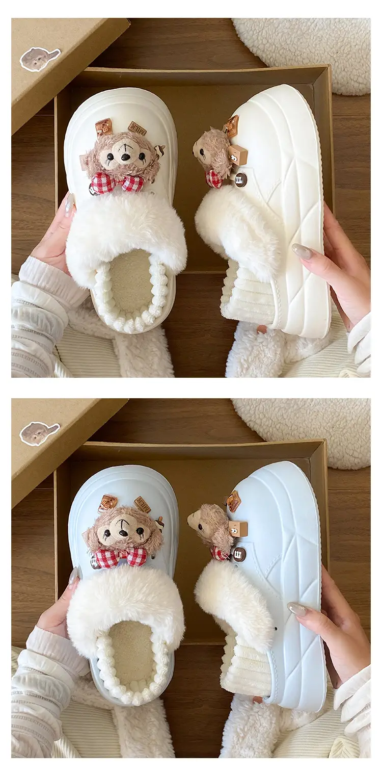 Cute Bear Decorated Women's Soft Winter Slippers — feature 15