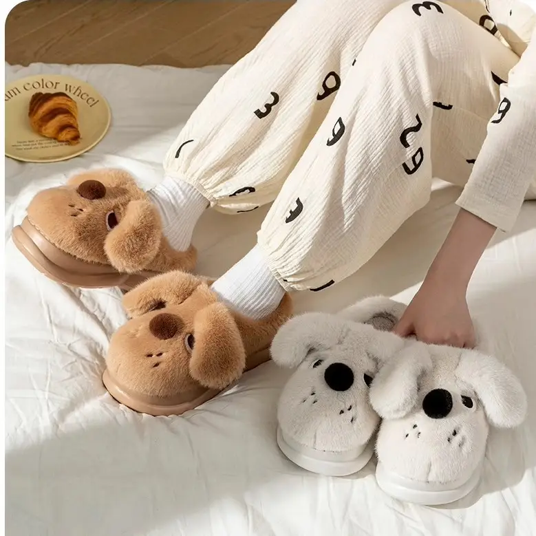 Big-Eared Dog Slippers 2025 New Winter Warm Cotton Slippers Can Be Worn Outside Thick-Soled Non-Slip Shoes Baotou Home Cotton Shoes - Image 10