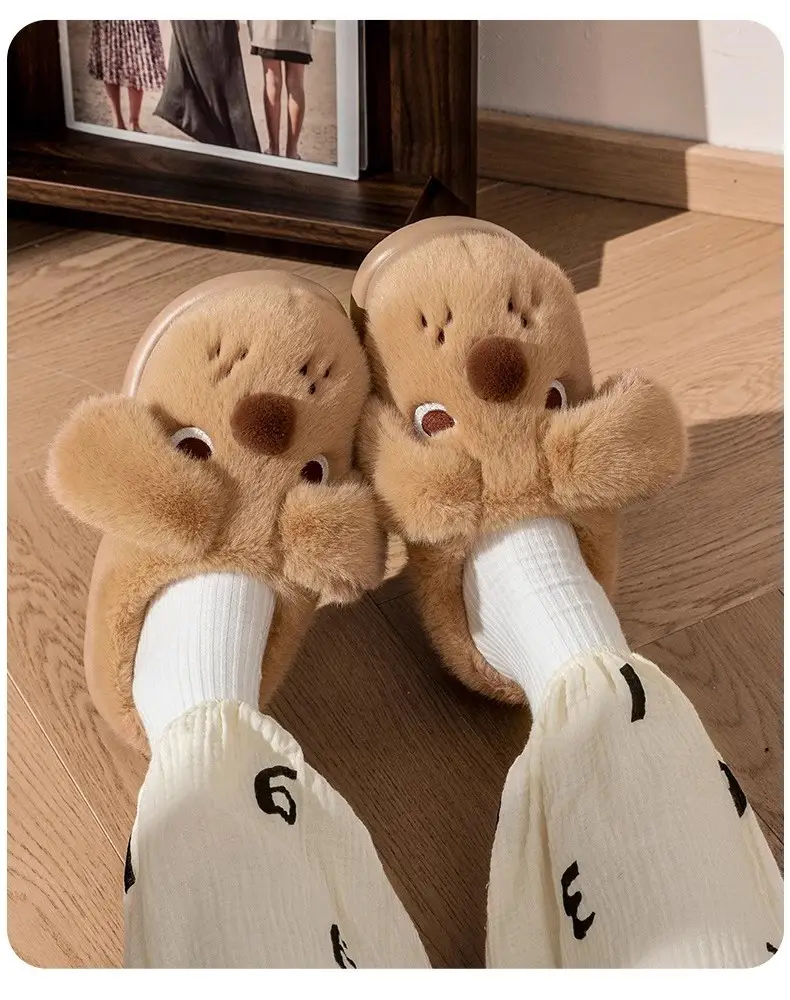 Big-Eared Dog Slippers 2025 New Winter Warm Cotton Slippers Can Be Worn Outside Thick-Soled Non-Slip Shoes Baotou Home Cotton Shoes — feature 5