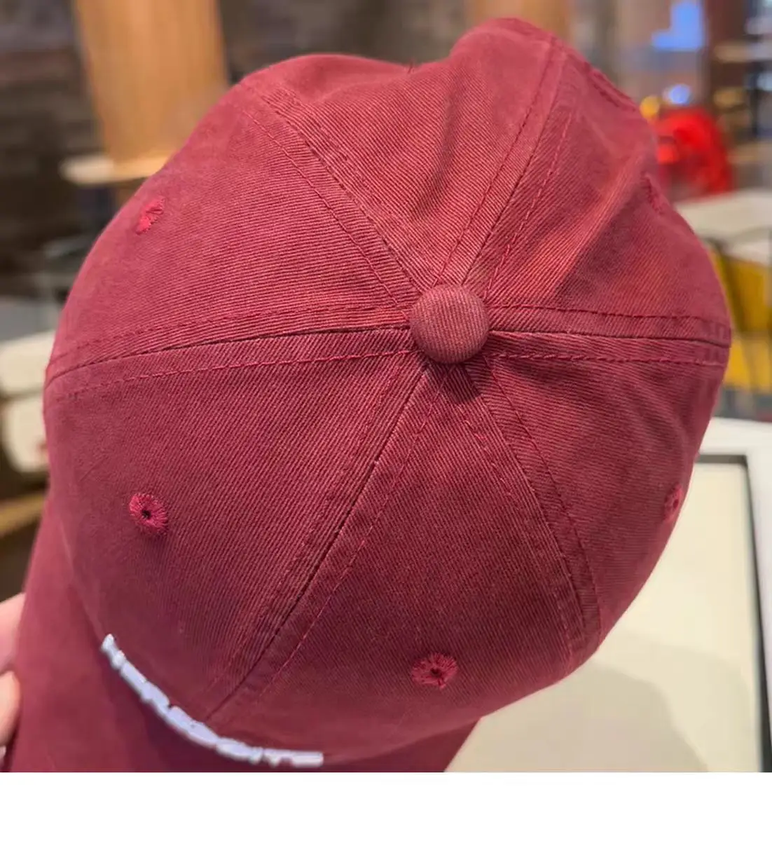 Women Embroidered Baseball Cap Red Black Large Head — feature 14