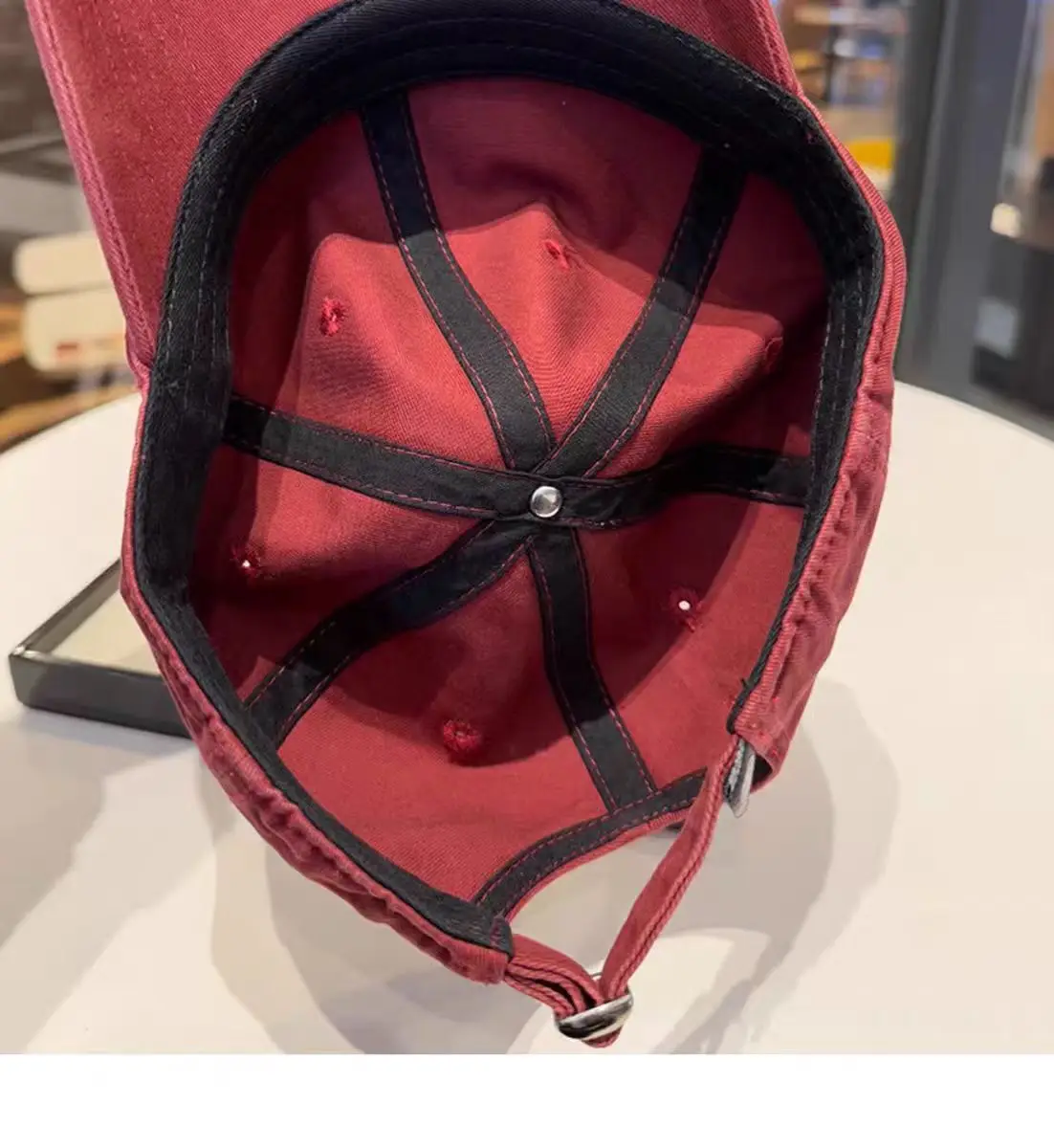 Women Embroidered Baseball Cap Red Black Large Head — feature 17