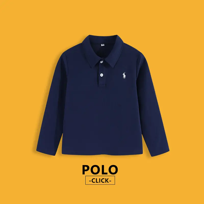 Children's Long Sleeve Polo Shirt Gray Knitted Spring - Image 4