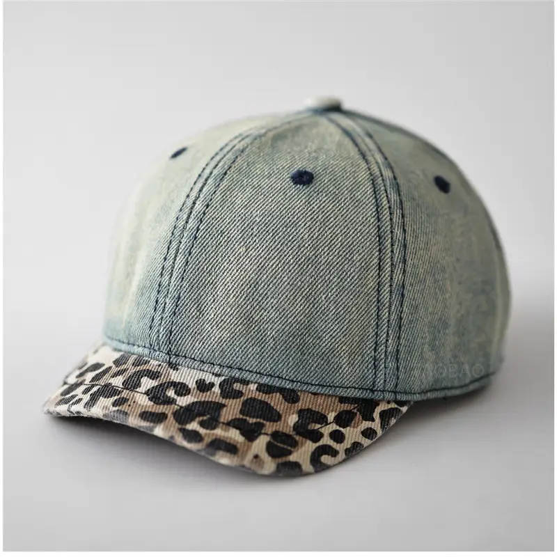Retro Denim Cap Leopard Print for Men Women - Image 4