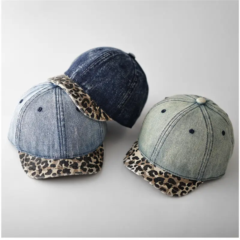 Retro Denim Cap Leopard Print for Men Women - Image 7