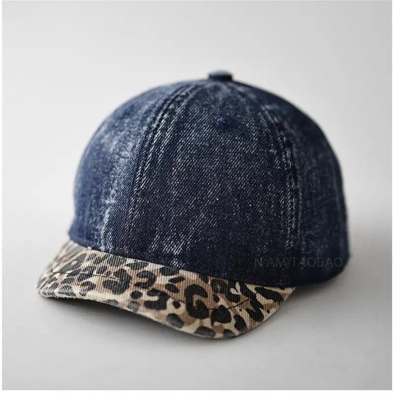 Retro Denim Cap Leopard Print for Men Women - Image 2