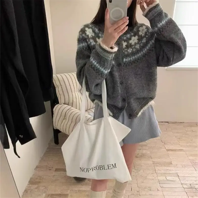 Ys Fair Isle Jacquard Loose Casual Sweater Jacket for Women Autumn and Winter Korean Style Contrasting Retro Style Knitted Cardigan Outer Wear — feature 6