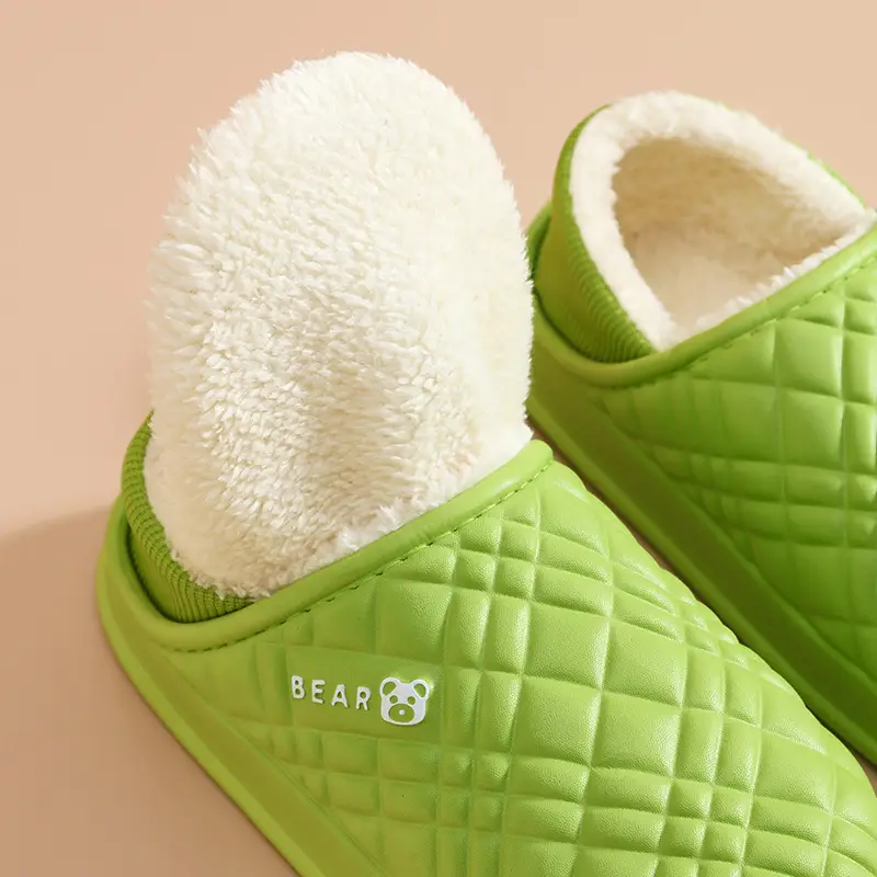 Women Green Quilted Winter Slippers Non-Slip Winter Fleece Lined - Image 8