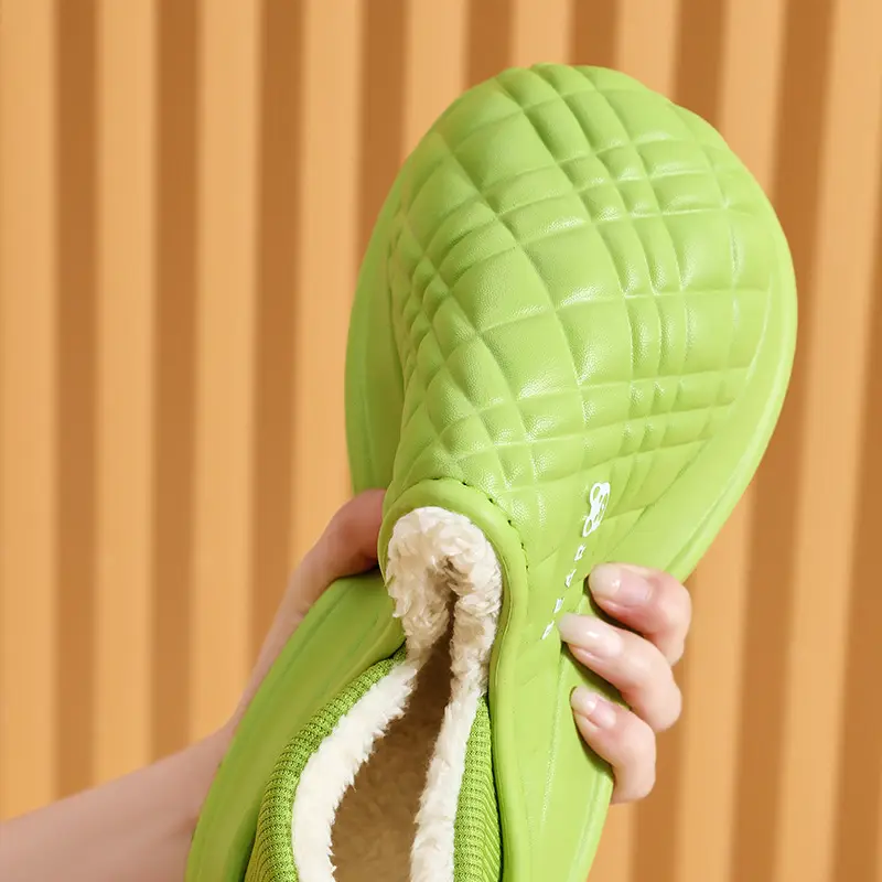 Women Green Quilted Winter Slippers Non-Slip Winter Fleece Lined - Image 9