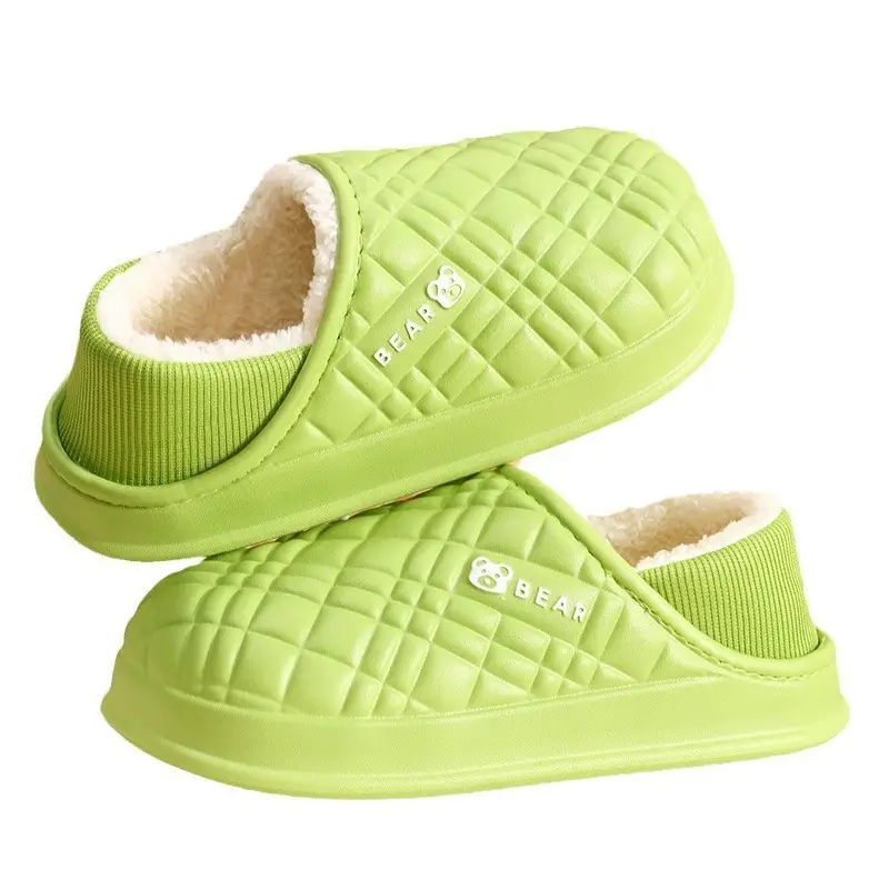 Women Green Quilted Winter Slippers Non-Slip Winter Fleece Lined - Image 10