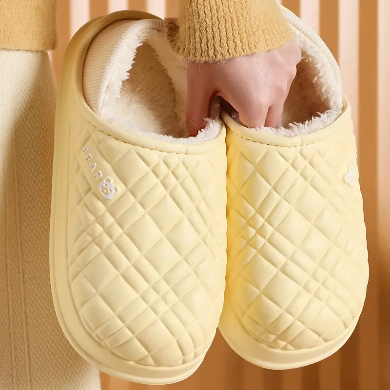 Women Green Quilted Winter Slippers Non-Slip Winter Fleece Lined - Image 3