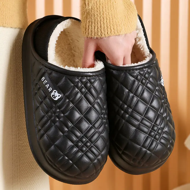 Women Green Quilted Winter Slippers Non-Slip Winter Fleece Lined - Image 4