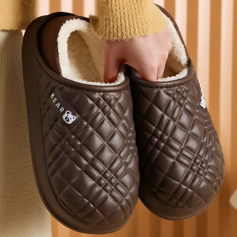 Women Green Quilted Winter Slippers Non-Slip Winter Fleece Lined - Image 5