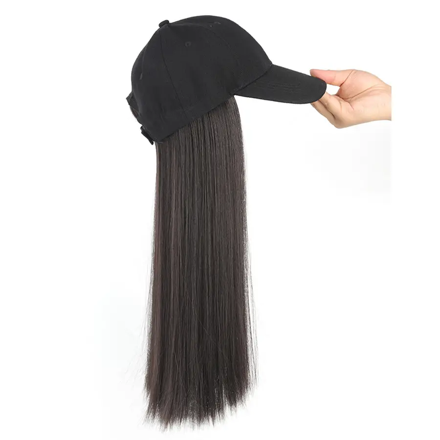 Women Baseball Cap Wig Cool Brown Full Headwear