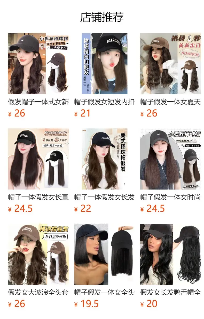 Women Baseball Cap Wig Cool Brown Full Headwear — feature 1