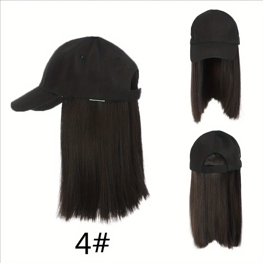 Women Baseball Cap Wig Cool Brown Full Headwear