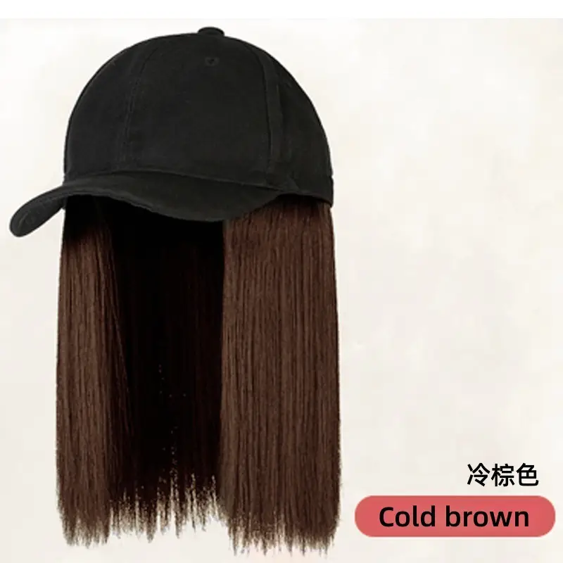 Women Baseball Cap Wig Cool Brown Full Headwear