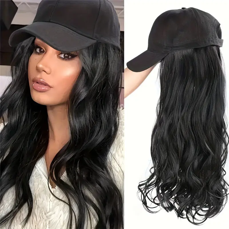 Women Baseball Cap Wig Cool Brown Full Headwear
