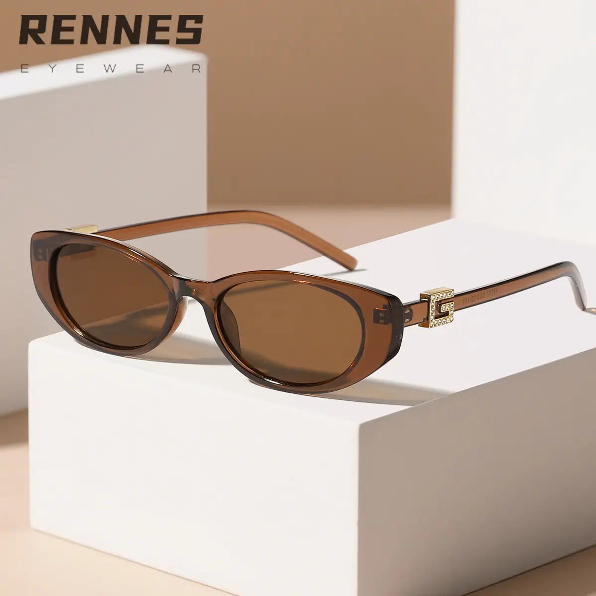 Men Women Oval Sunglasses Brown Tinted Street Photography