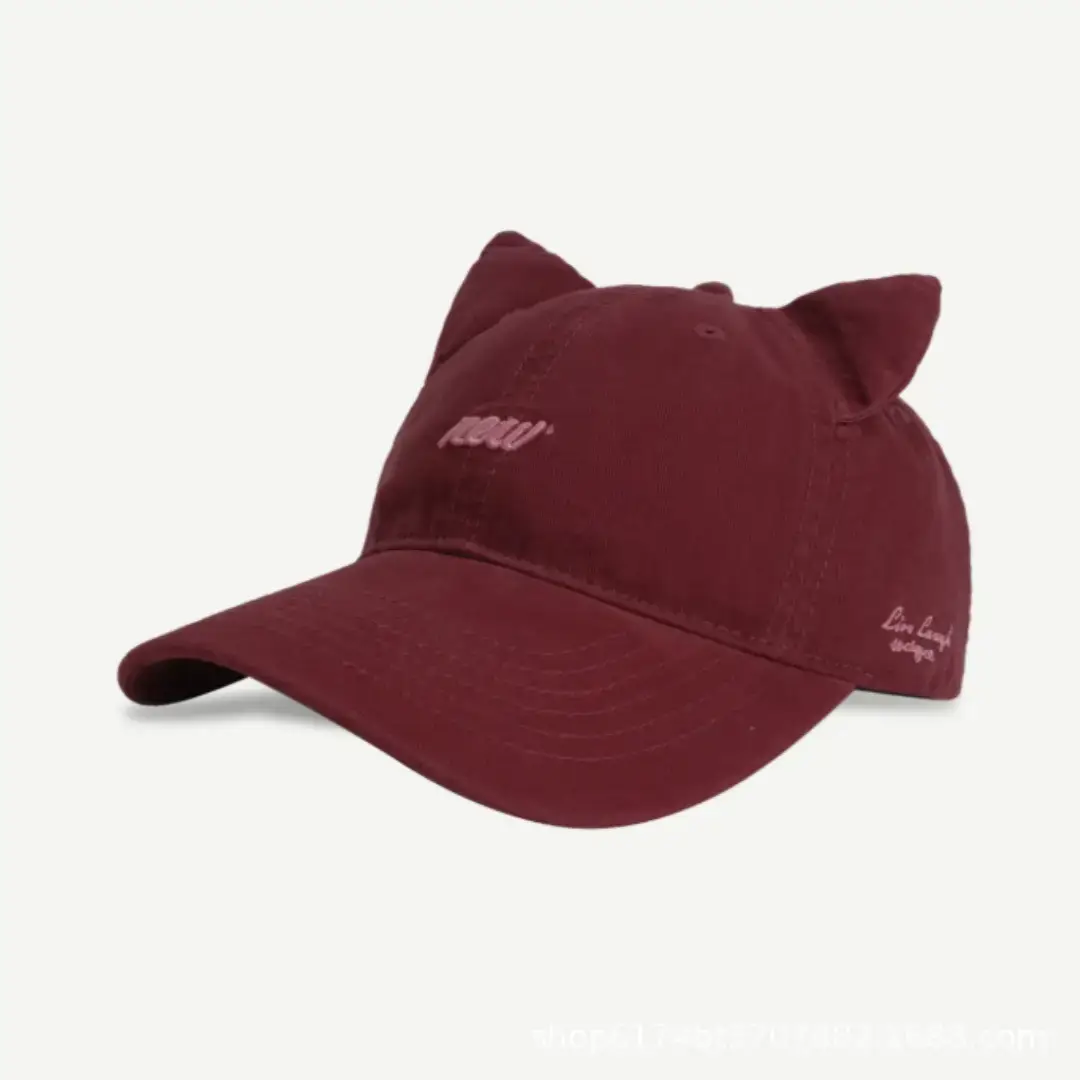 Cat Ear Baseball Cap Women Men White Large Brim - Image 4