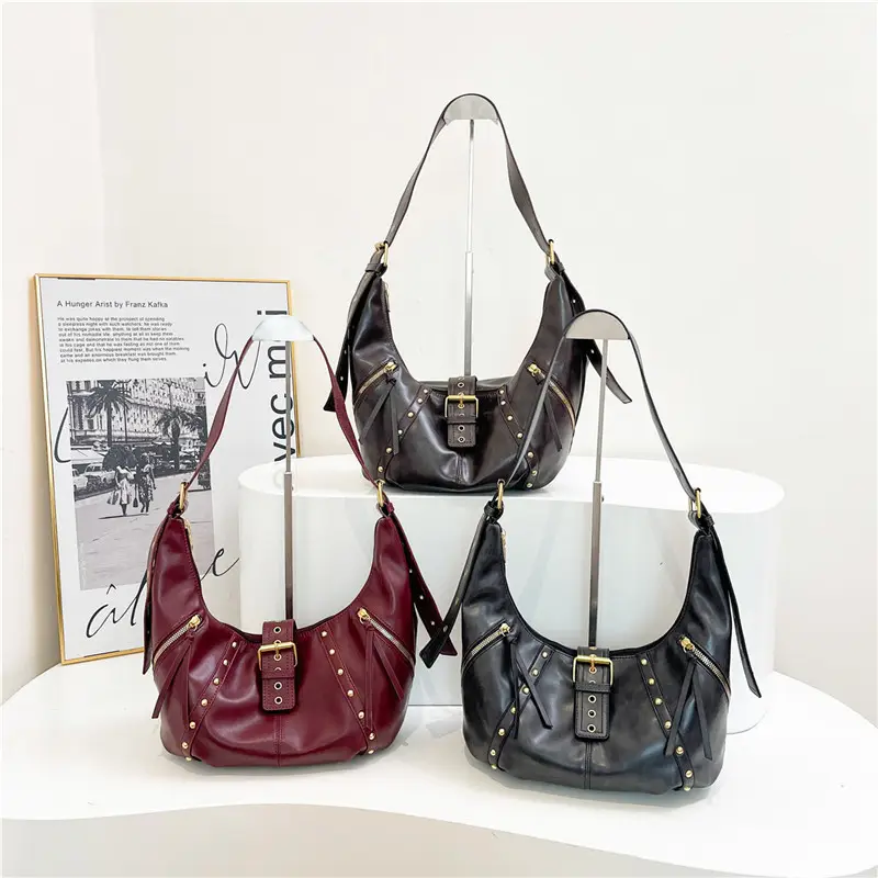 Retro Studded Motorcycle Bag for Women Large Capacity Crossbody - Image 7