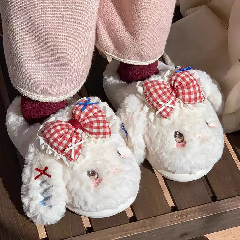 Women's New Bowknot Bunny Slippers Warm Plush Winter Indoor — feature 15