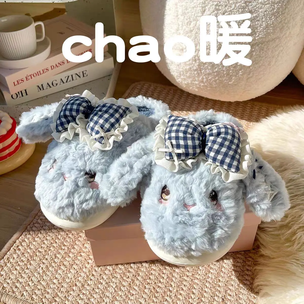 Women's New Bowknot Bunny Slippers Warm Plush Winter Indoor — feature 18