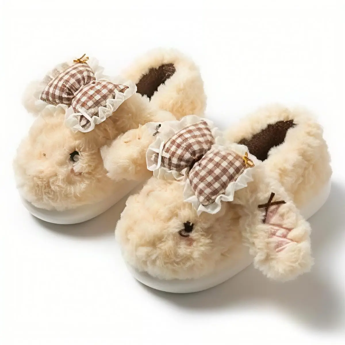 Women's New Bowknot Bunny Slippers Warm Plush Winter Indoor