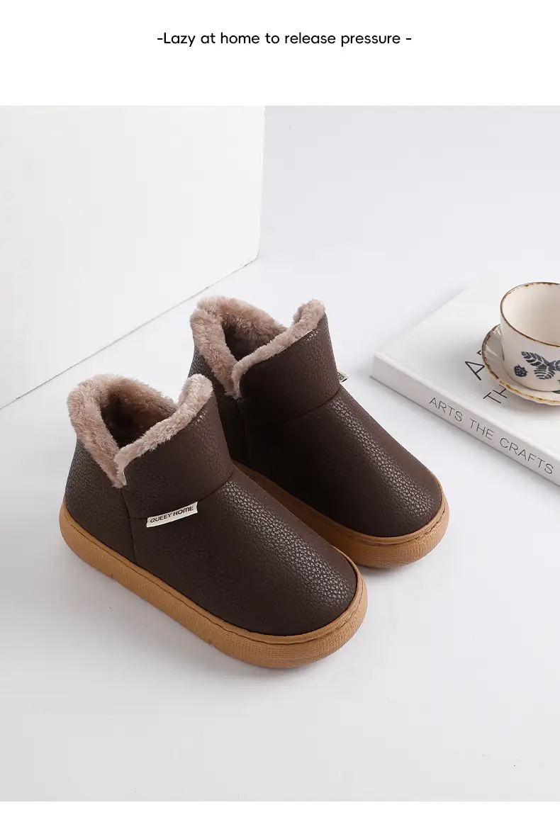 Pink Fleece-Lined Warm Slippers for Men Women Winter Cold Resistance 35 — feature 11