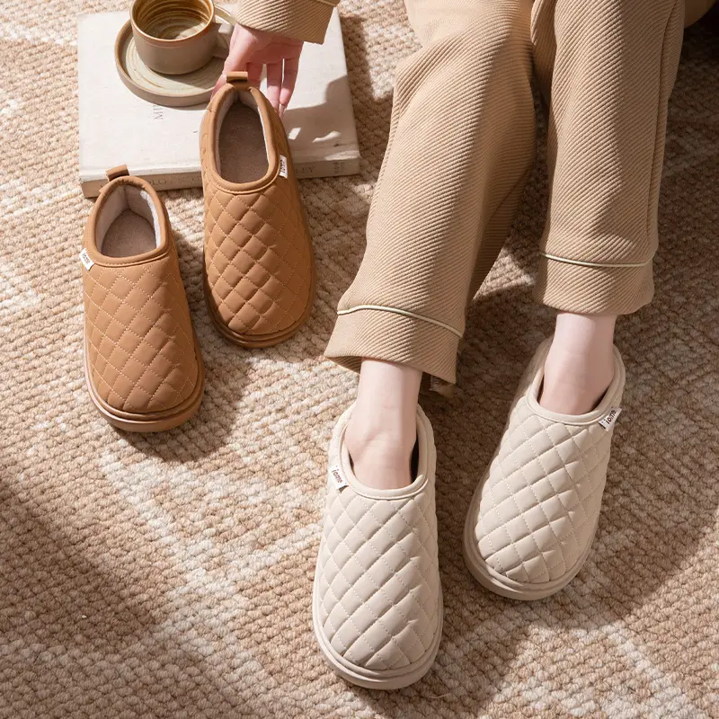 Thick-Soled Waterproof Cotton Slippers for Women to Wear in Winter, Fleece-Lined, Thickeneded and Warm, Home Bags and Foot-Stepping Casual Cotton Shoes for Women - Image 6