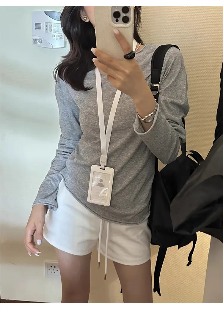 Korean Style Round Neck Rolled Edge Long-Sleeved T-Shirt for Women in Spring and Summer Slimming Look Inner Sun Protection Blouse Thin Bottoming Top — feature 4