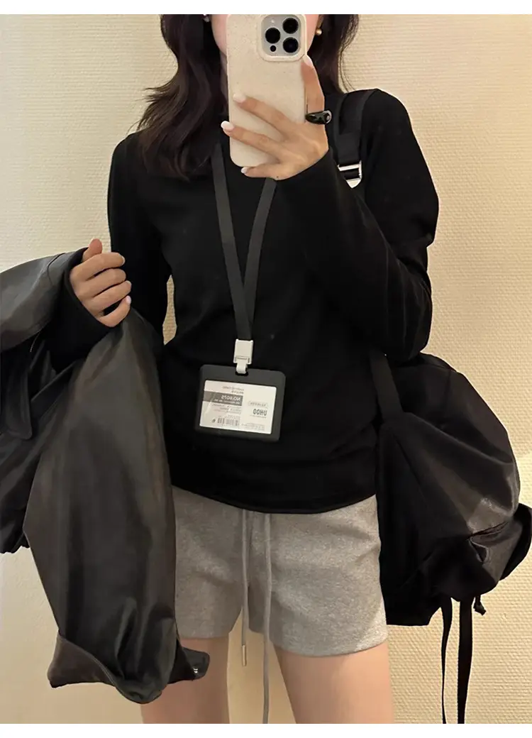 Korean Style Round Neck Rolled Edge Long-Sleeved T-Shirt for Women in Spring and Summer Slimming Look Inner Sun Protection Blouse Thin Bottoming Top — feature 6