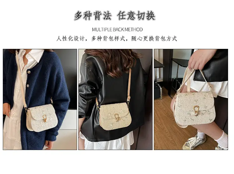 Women's Autumn Woven Shoulder Bag with Lace Flower Design — feature 11