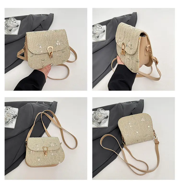 Women's Autumn Woven Shoulder Bag with Lace Flower Design — feature 12