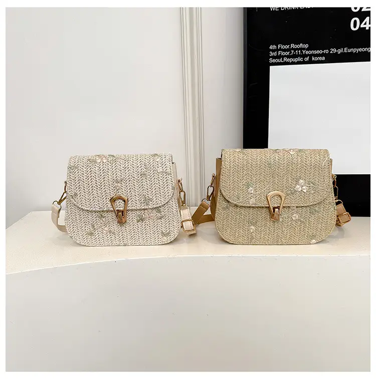Women's Autumn Woven Shoulder Bag with Lace Flower Design — feature 13