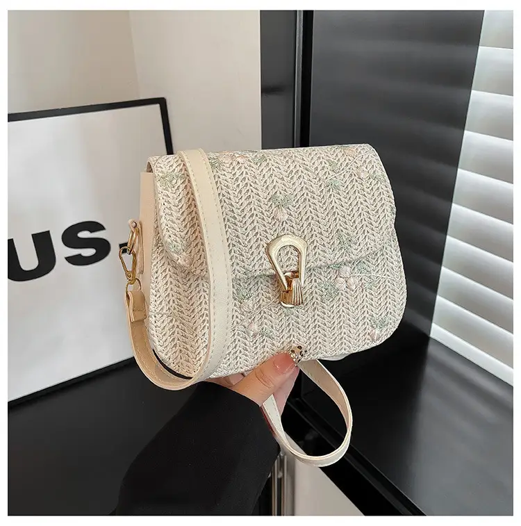 Women's Autumn Woven Shoulder Bag with Lace Flower Design — feature 14